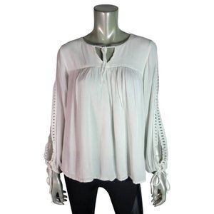 Ann Taylor Loft Peasant‎ Top Size Tie Front Keyhole Neck Slit Sleeve Lined White